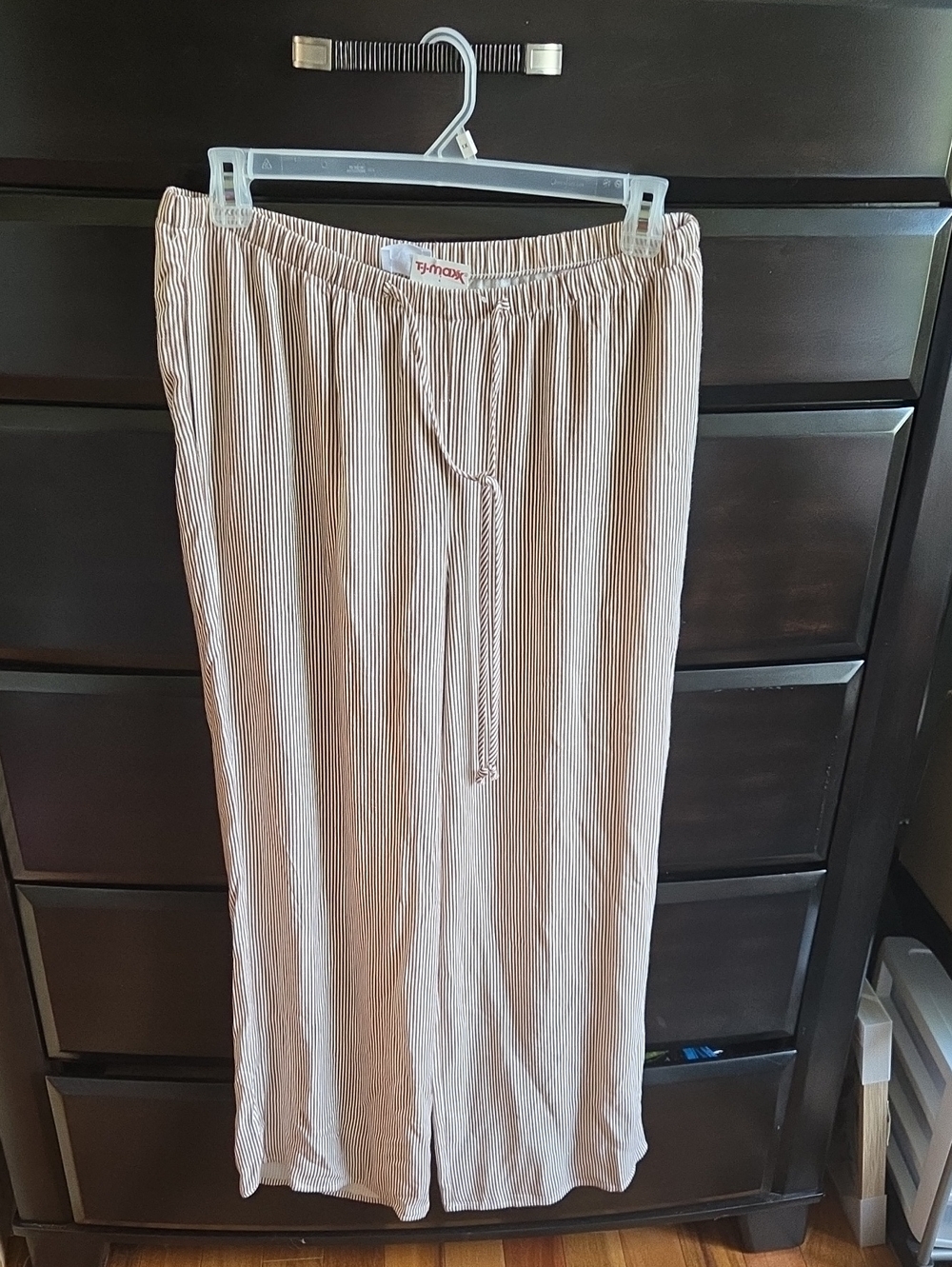TSienna SKY Beige and White Striped Women's beachDrawstring Wide leg slacks